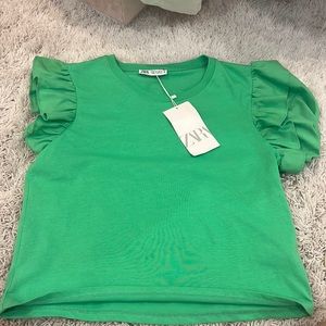 Green ruffled Zara top